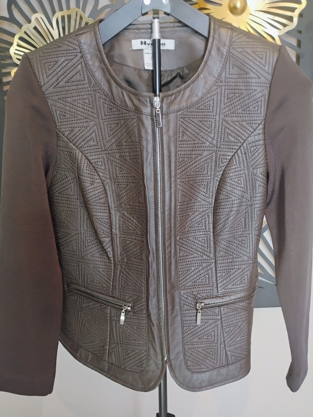 Peter Nygard Petite 4-6 Chocolate Brown Quilted Faux-Leather Jacket